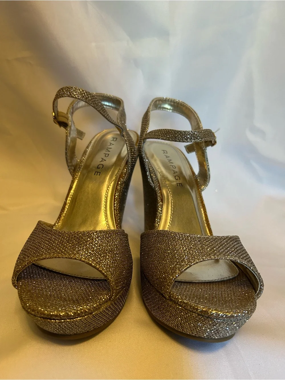 Rampage Gold Glitter Wedge Sandals with Ankle Strap